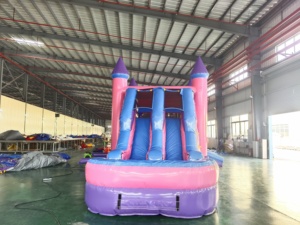 Casa Inflable con Toboganes Dobles, Temática <span class=keywords><strong>de</strong></span> Princesa Rosa y Morada (Uso en Seco o Mojado) - Product Image 1