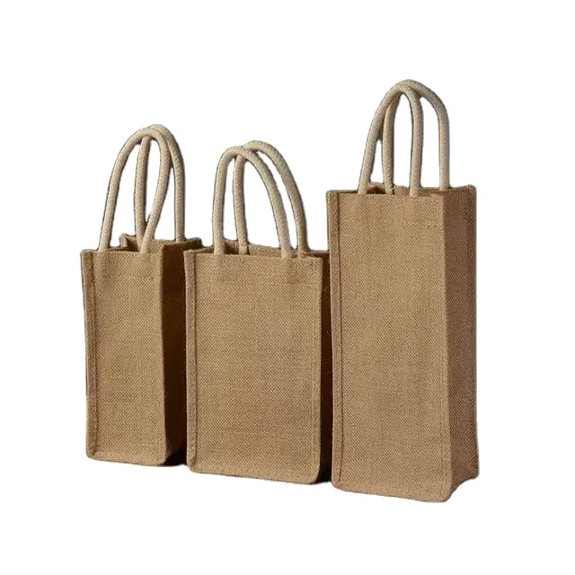 Хлопковая Упаковка Подарочная многоразовая сумка для шоппинга Джутовая сумка с карманом и бутылкой для вина сумка-тоут с логотипом