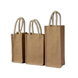 cotton packing gift reusable shopping jute bags with pocket jute wine bottle bag tote bag with logo