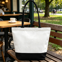 Sac fourre-tout en toile bicolore noir et blanc avec poignée contrastante pour café, bureau, courses, livres et rangement quotidien