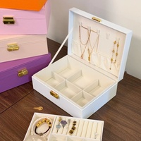 Boîte de rangement élégante en cuir PU pour bijoux, pour bagues, colliers, boucles d'oreilles, montres, ensemble de bijoux pour femmes, emballage double couche, grande boîte