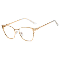 Nuevas patillas en forma de diamante con marco óptico de metal para mujer, gafas de luz anti-azul de metal elegantes y de moda