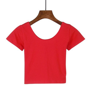 Delle donne di Colore Solido Girocollo Manica Corta Del Manicotto Della Ragazza Del Cotone del Commercio All'ingrosso Ombelico Breve <span class=keywords><strong>Palestra</strong></span> Casuale Crop Tops T-Shirt - Product Image 4
