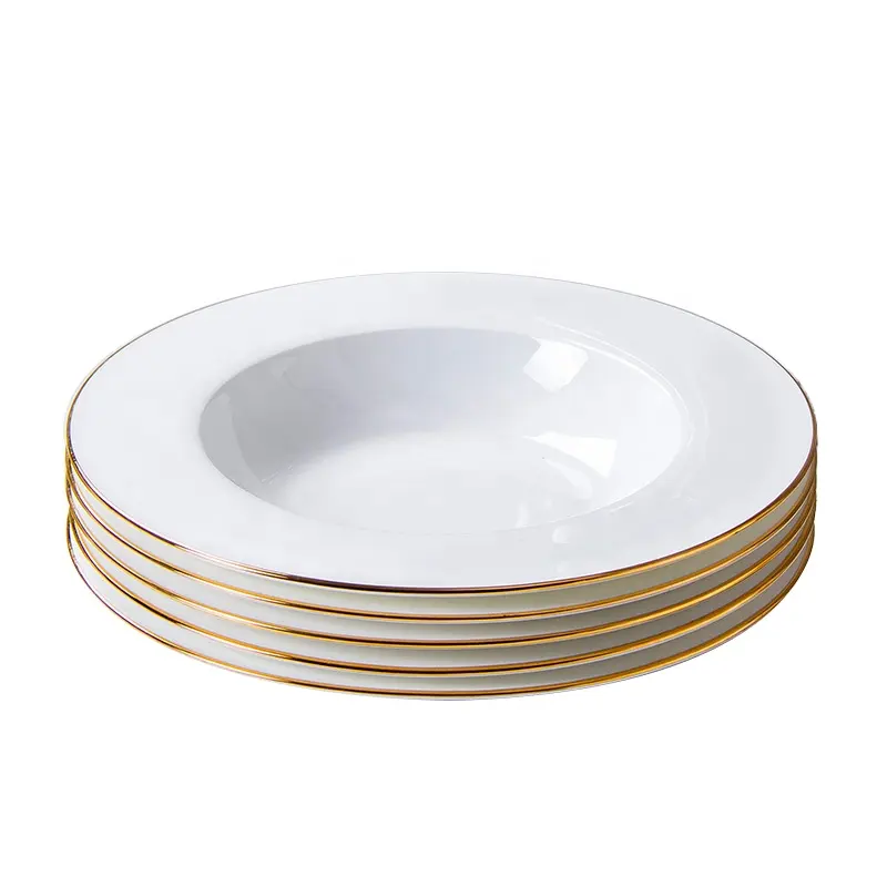 Gold黒縁食器Hotel Western Food Plate Ceramic Bone Italian Salad Plate