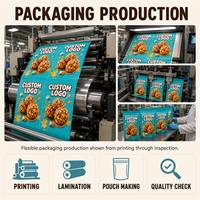 Sachet Doypack mat personnalisé imprimé pour pop-corn, refermable avec fermeture éclair, pour snacks au caramel, idéal pour la vente au détail