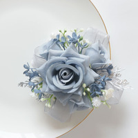 Élégant ensemble de boutonnières de mariage bleu poussière pour le marié et les garçons d'honneur, fleur en soie bleu acier, épingle à fleurs, feuillage argenté, Pro Hub Art Set