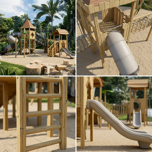 Ensemble de jeu de plein air pour enfants en bois de haute qualité <span class=keywords><strong>KAILANG</strong></span> KLFY15201, avec toboggan, capacité de 500 kg pour 3 à 10 enfants - Product Image 4