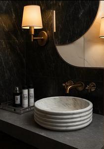 Luxury Fluted <b>Round</b> Marble Vessel Sink Handmade Natural Stone Countertop Bathroom Wash <b>Basin</b> - Product Image 5