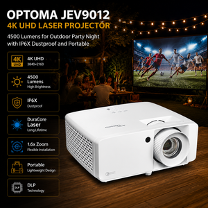 Proyector Láser 4K UHD Optoma JEV9012 de 4500 Lúmenes para Cine al Aire Libre, con Protección IP6X Contra el Polvo y Portátil - Product Image 1