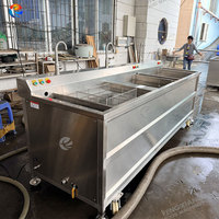 Dubbele tank groentewasmachine Fruit Maïs Garnalen Vlees Ultrasone ozonbelwasmachine met vier manden