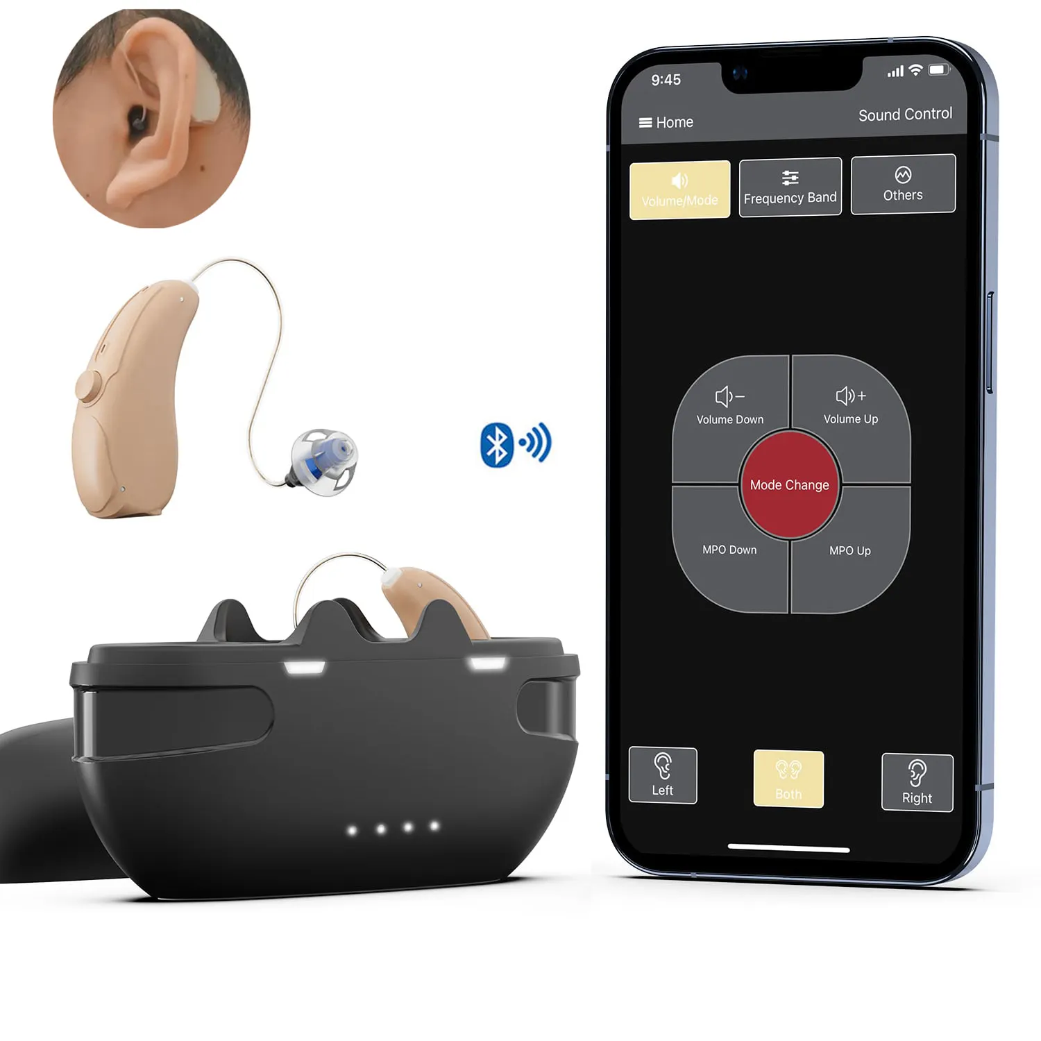 2024 otc elderly hearing aids rechargeable programmable 16 channel behind the ear ric hearing aid with bluetooth wireless app