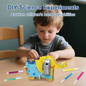 Série d'expériences scientifiques DIY Jun Rong : Assemblage de puzzle 3D stéréoscopique DIY - Aspirateur électrique en forme d'éléphant de dessin animé à décorer - Product Image 5