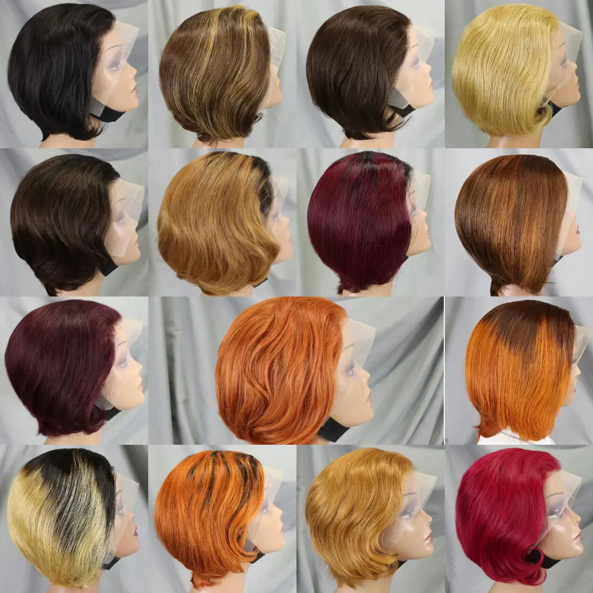 Commercio all'ingrosso indiano vergine zenzero arancione 13x4 parrucca anteriore in pizzo trasparente dritto corto Pixie Cut parrucche dei capelli umani per le donne nere
