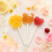 Sucettes sans sucre aromatisées aux fruits avec érythritol et maltitol, en forme de patte/ours/cœur, 6g