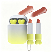 Mini écouteurs en forme de cœur, rouges à lèvres, trousse de maquillage portable