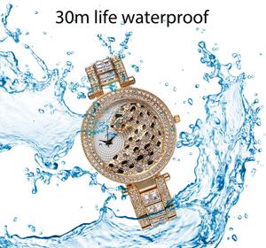 นาฬิกาข้อมือผู้หญิง,นาฬิกาควอตซ์คริสตัลหรูหราสายสีเงิน/ทองแฟชั่นลายเสือดาว - Product Image 4