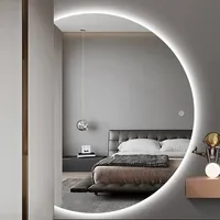 Specchio da Bagno LED a Mezzaluna Illuminato, Moderno e Intelligente, per Salone, Trucco e Bagno, Soluzione di Design Grafico