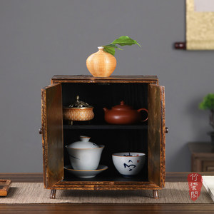 Purple Bamboo Rock Tea Cabinet Square Solid Wood Storage Display Shelf For Tea Set New Chinese Style Desktop Rack - Product Image 2