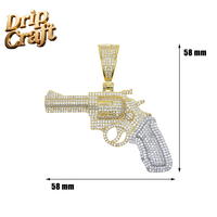 Pendentif revolver hip-hop, en or massif et cuivre plaqué avec zircon 5A, collier pendentif unisexe et unique.