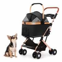 Poussette pour animaux de compagnie légère en aluminium et acier, capacité de charge de 30 kg, panier amovible, pliable en 3, tissu en lin, poussette pour chien OEM