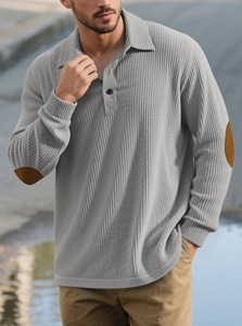 <span class=keywords><strong>Polo</strong></span> da Uomo Classica alla Moda all'Ingrosso, 95% Poliestere, Casual, Manica Lunga con Bottoni e Design con Patch sui Gomiti - Product Image 4