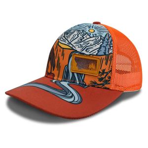 Casquettes de camionneur personnalisées avec impression par sublimation, vente en gros, casquettes en maille imprimées, casquettes de camionneur en maille polyester à 5 panneaux avec patch en cuir - Product Image 1