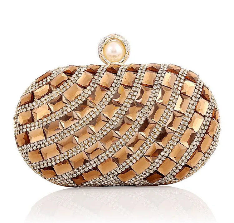 New design luxury handbag premium fashion women gold stylish clutch bag diamond Lattice clutches and evening bags ladies
