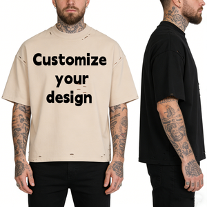 T-<span class=keywords><strong>shirt</strong></span> da uomo personalizzabile, pesante, stile streetwear, tinta unita, vintage, lavata, vestibilità ampia, taglio corto, oversize, effetto distressed - Product Image 2