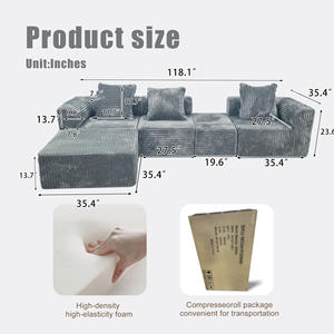 أريكة غرفة معيشة رمادية بطول 118 بوصة، كنبة على شكل حرف L من قماش الفرو الناعم الدافئ، أرائك معيارية - Product Image 5