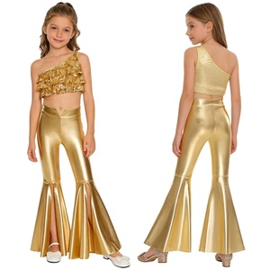 ชุดการแสดงเต้นรำสำหรับเด็กผู้หญิงอายุ 6-16 ปี เสื้อครอปแต่งระบายพร้อมกางเกงเมทัลลิก สำหรับการแสดงบนเวที ชุดเต้นบอลรูม ลาติน - Product Image 3