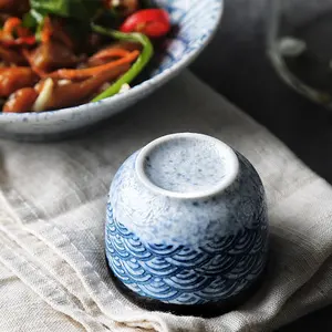 Ensemble de saké japonais en céramique, service à thé, tasse de service à thé, Carafe de luxe, motif des vagues de l'océan, coréen en porcelaine