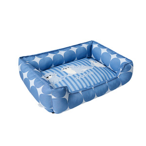 Coussin pour animaux de compagnie rectangulaire bleu à pois, rembourrage en fibre de polyester douce, pour chat, utilisation quatre saisons - Product Image 1