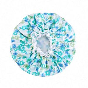 Waterproof Satin Lined <b>Extra</b> <b>Large</b> Dual Layer PE Fabric Adjustable Shower Cap Bath Hat for Unisex Daily Beach Use - Product Image 5