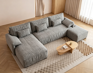 Sofá Seccional en Forma de L de Tela Minimalista Moderno con Respaldo Acolchado, Brazos Acolchados, Patas de Madera, Tres Plazas, Muebles para Sala de Estar - Product Image 6