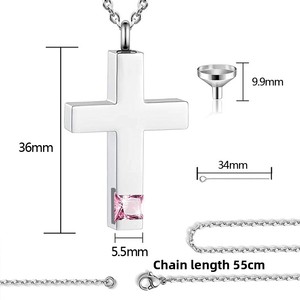 Liontin Kalung Salib dari Baja Anti Karat untuk Abu Hewan Peliharaan, Berhiaskan Berlian, Kotak Kenangan yang Dapat Dibuka untuk Anjing & Kucing - Product Image 2