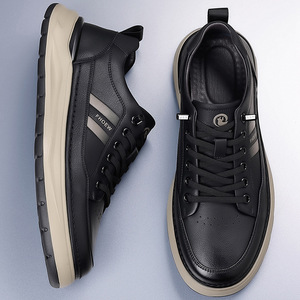 FHOEW รองเท้าผ้าใบหนังผู้ชายส้นเตี้ยพื้นรองเท้ายางกันลื่นรองเท้าลำลองสำหรับเดิน - Product Image 2