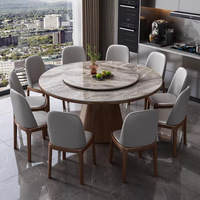 Modernes Esszimmer-Set aus Massivholz mit Runder Steinplatte, 2m 6-Sitzer Tisch und Stühle, Langlebig für Apartments, Hotels, Villen und Wohnzimmer