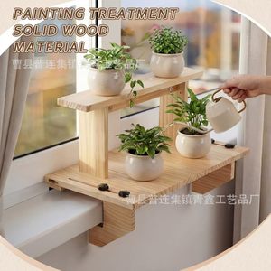 Adjustable Wooden Double Layer Windowsill <b>Shelf</b> <b>Wall</b> <b>Mounted</b> No Drilling Required For Plant Display Storage - Product Image 2