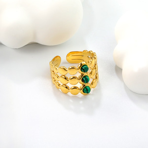 European American Style 18K Gold <b>Ring</b> With <b>Turquoise</b> Bezel Setting Geometric Ball Shape Unisex Fashion Jewelry Gift - Product Image 3