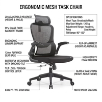 Chaise de bureau ergonomique moderne et confortable avec soutien lombaire, accoudoirs pivotants et réglables, siège doux au toucher et dossier en maille respirante