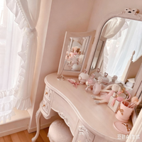 Table de maquillage en bois massif sculpté à la main, style princesse simple, avec tiroirs, pour chambre à coucher, style français crémeux