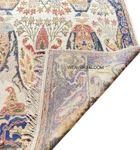 Handwoven Blue Ivory Oushak <b>Rug</b> Floral Medallion Pattern <b>Turkish</b> Wool Area <b>Rug</b> Boho Home Decor dining area Pastel Handmade <b>Rug</b> - Product Image 4