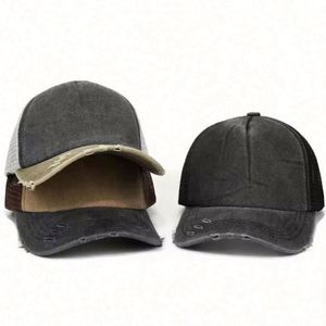 Casquette de baseball vintage pour femme en maille déchirée, style trucker, avec ouverture pour queue de cheval ou chignon désordonné, personnalisable avec logo - Product Image 1