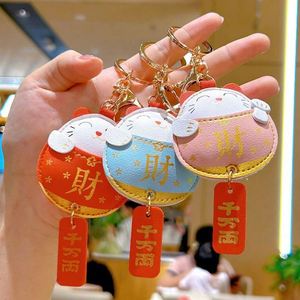 พวงกุญแจรูปแมวนำโชคสไตล์ญี่ปุ่นทำจากหนัง PU พวงกุญแจระฆัง Maneki Neko ลูกแมวพวงกุญแจนำโชคเครื่องประดับของขวัญ - Product Image 3