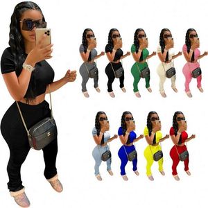 Traje de Verano para Mujer, Manga Corta con Pantalones, Logotipo Personalizado y Diseño Propio Bordado, Traje Liso con Patrón Sólido - Product Image 2