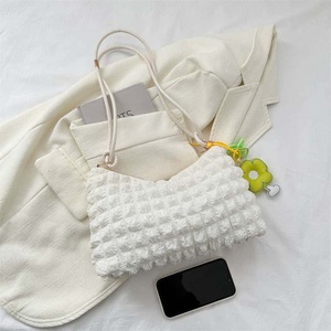 <b>White</b> Quilted Nylon Shoulder <b>Bag</b> Lichee Pattern Zipper Closure Fashion Women's Daily Use Travel <b>Bag</b> - Product Image 3