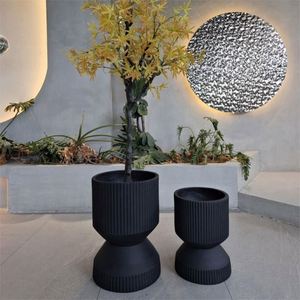 Concrete Nordic Round Black Oval Large Cement Outdoor <b>Planters</b> Flower Pots <b>Planters</b> for Indoor Plants - Product Image 1
