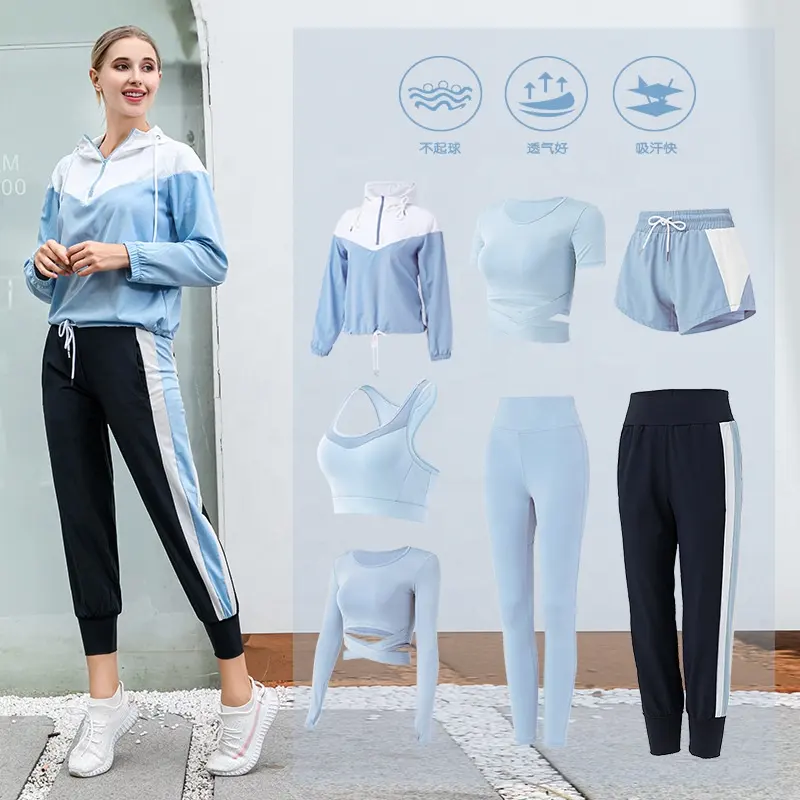 Nuova primavera plu dimensioni di yoga da jogging abbigliamento set di sport delle donne in esecuzione ad asciugatura rapida 2/3/5/7 pcs di modo di fitness vestiti di sport del vestito