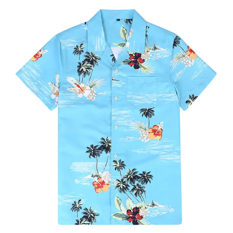 Digital Printing Cotton Hawaiian Button Down Shirts Custom Men Wear