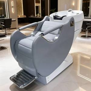 Chaise de shampooing professionnelle pour salon de coiffure et spa avec lavabo en céramique électrique, dossier et repose-pieds réglables, design moderne - Product Image 6